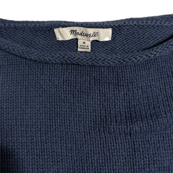 Madewell Womens M Boxy Cropped Striped Sweater Navy Red Breton Cotton - Picture 4 of 8